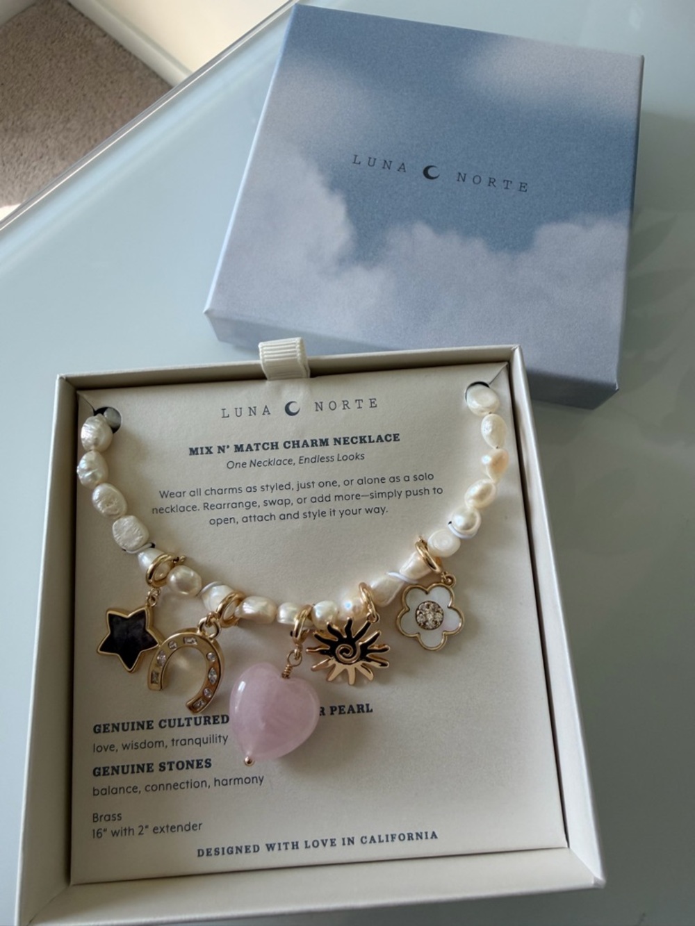 Luna Norte Pearl Charm Necklace